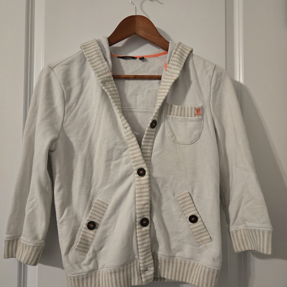HURLEY Cream Hooded Cardigan with Button Accents